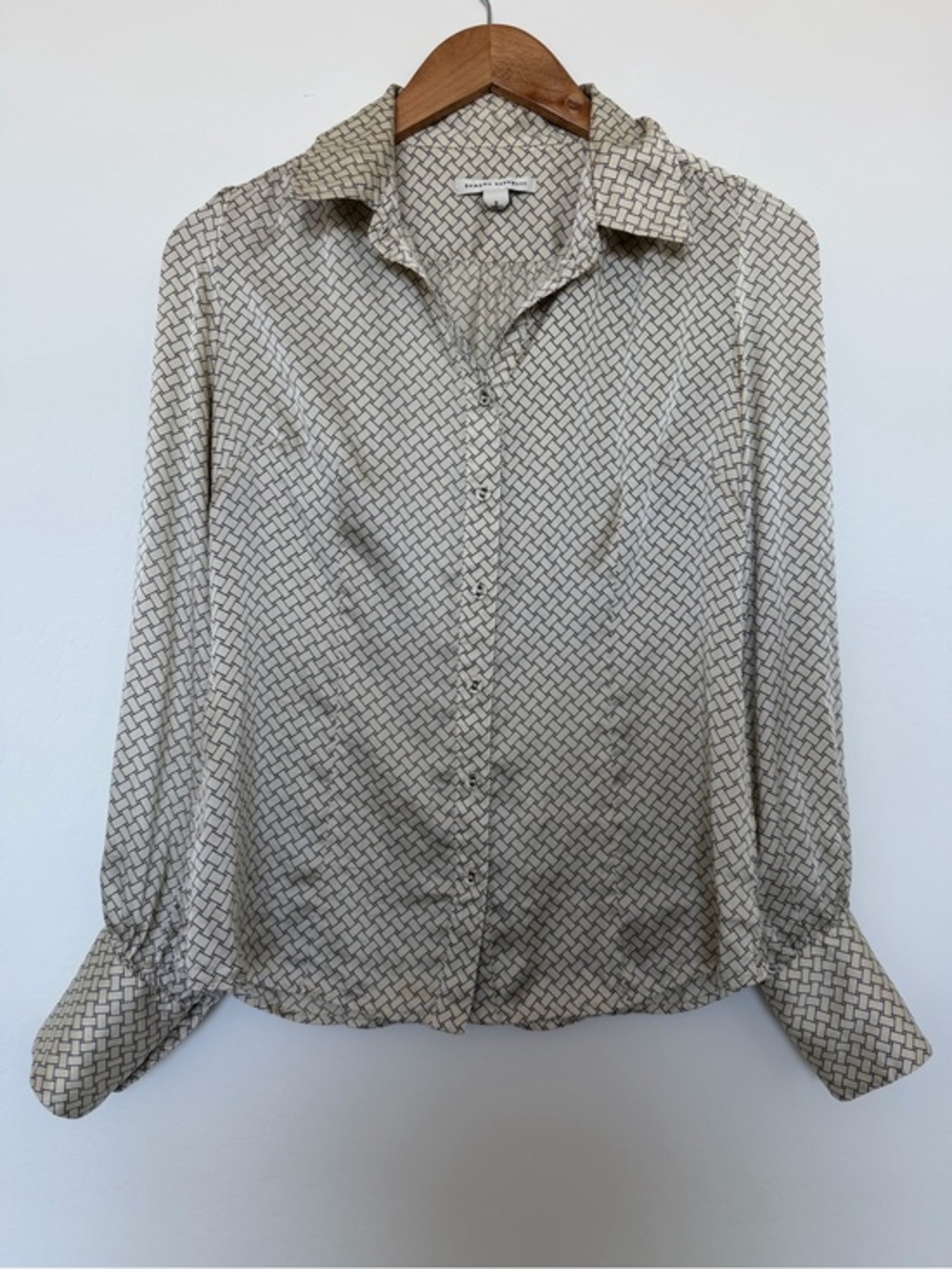 Banana Republic Cream and Black Geometric Button-Down Shirt